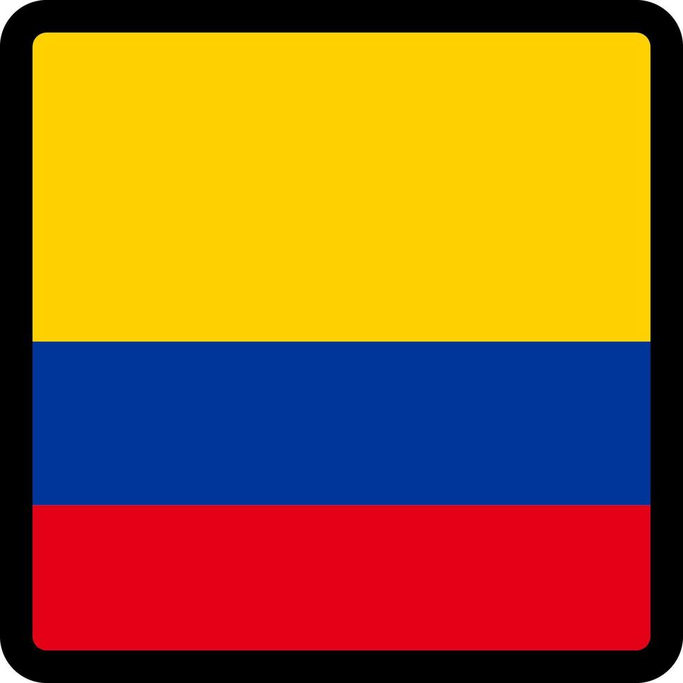 bandera de colombia en forma de cuadrado con contorno contrastante, señal de comunicación en medios sociales, patriotismo, un botón para cambiar el idioma en el sitio, un icono. vector