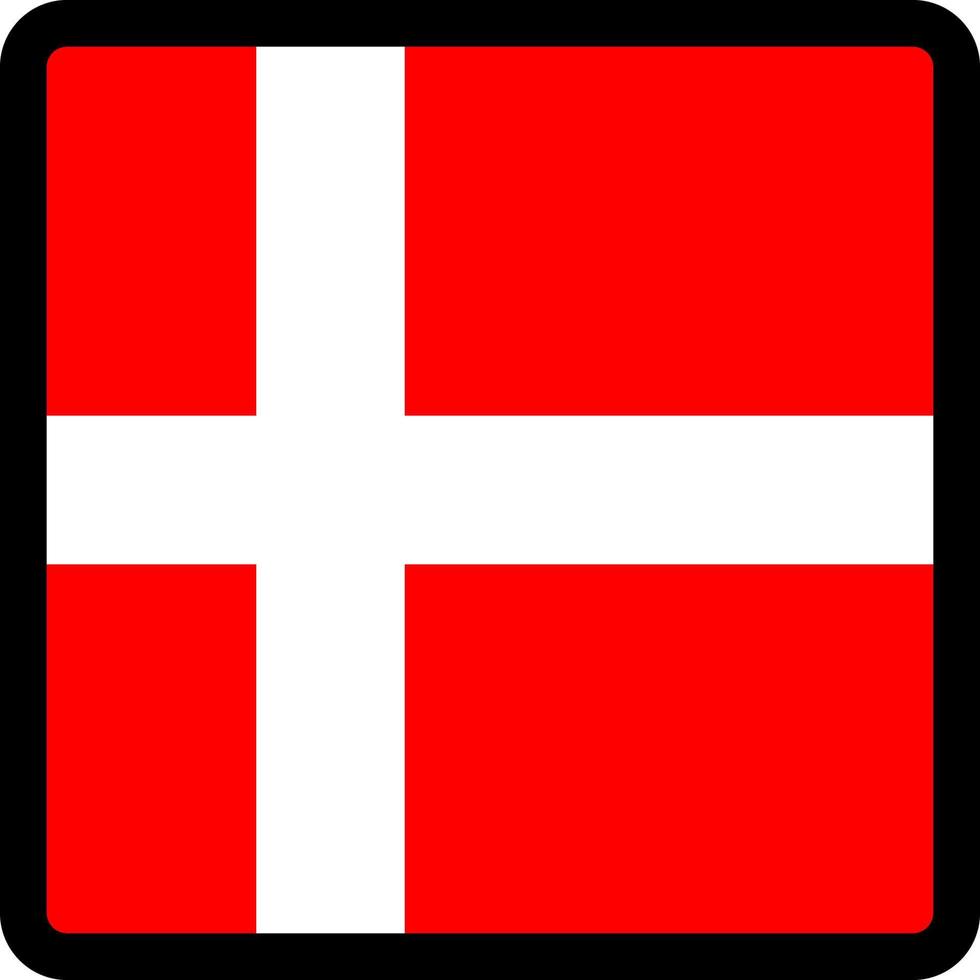 Flag of Denmark in the shape of square with contrasting contour, social media communication sign, patriotism, a button for switching the language on the site, an icon. vector