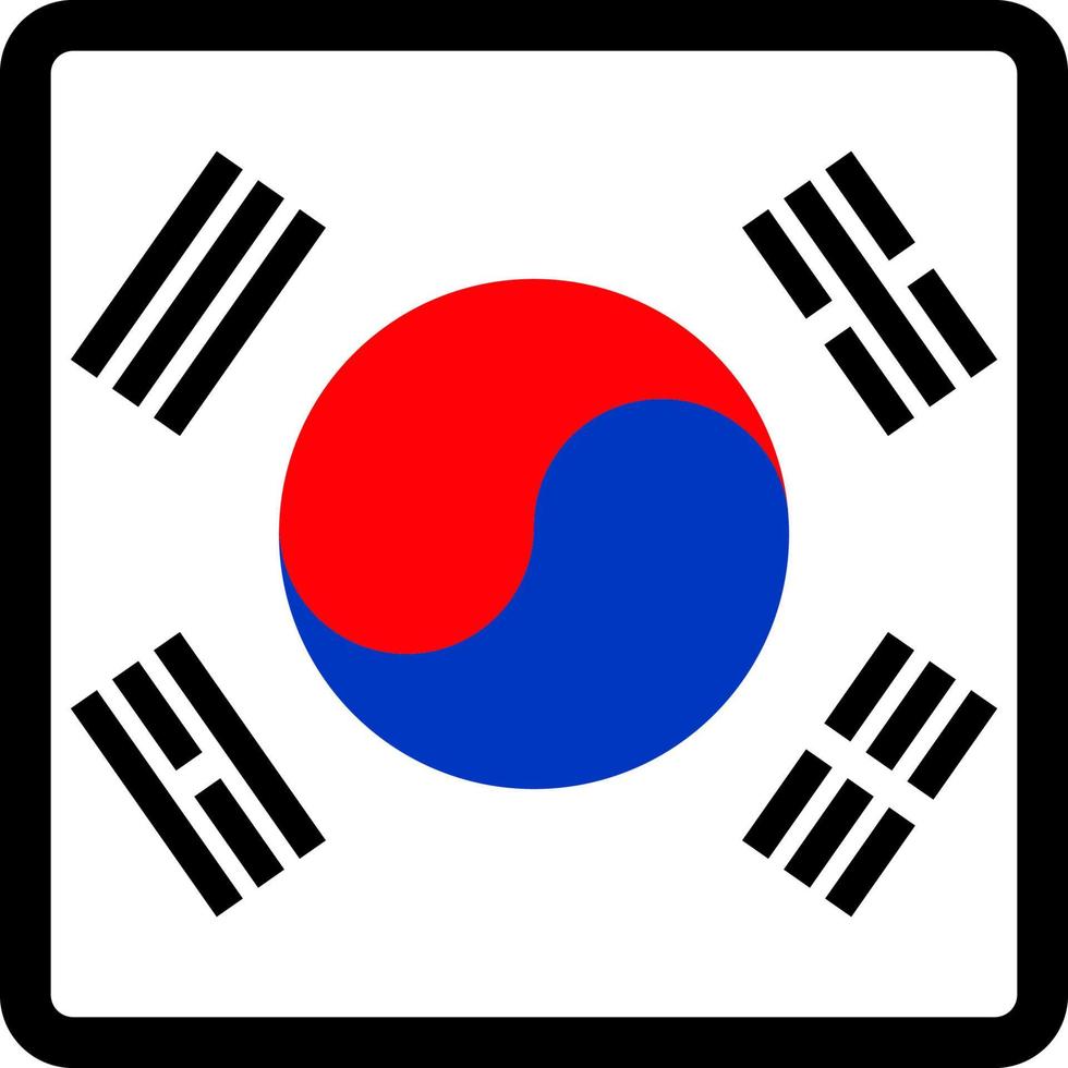 bandera de corea del sur en forma de cuadrado con contorno contrastante, señal de comunicación en medios sociales, patriotismo, un botón para cambiar el idioma en el sitio, un icono. vector