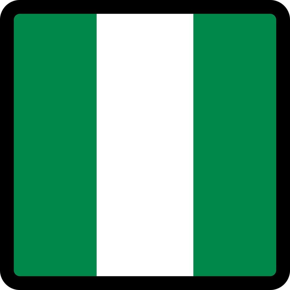 Flag of Nigeria in the shape of square with contrasting contour, social media communication sign, patriotism, a button for switching the language on the site, an icon. vector