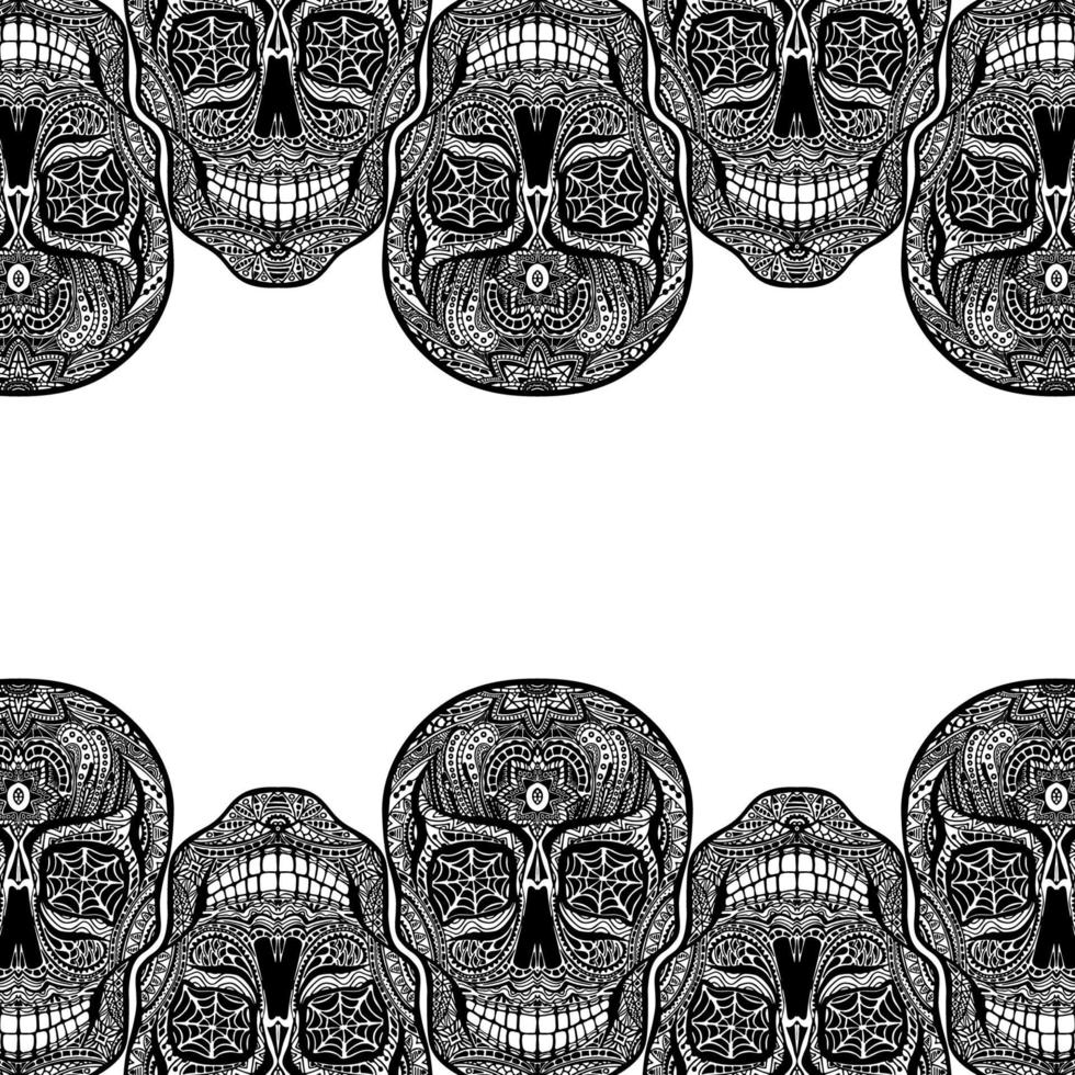 Tattoo skull, black and white vector illustration on white background, Day of the dead symbol.