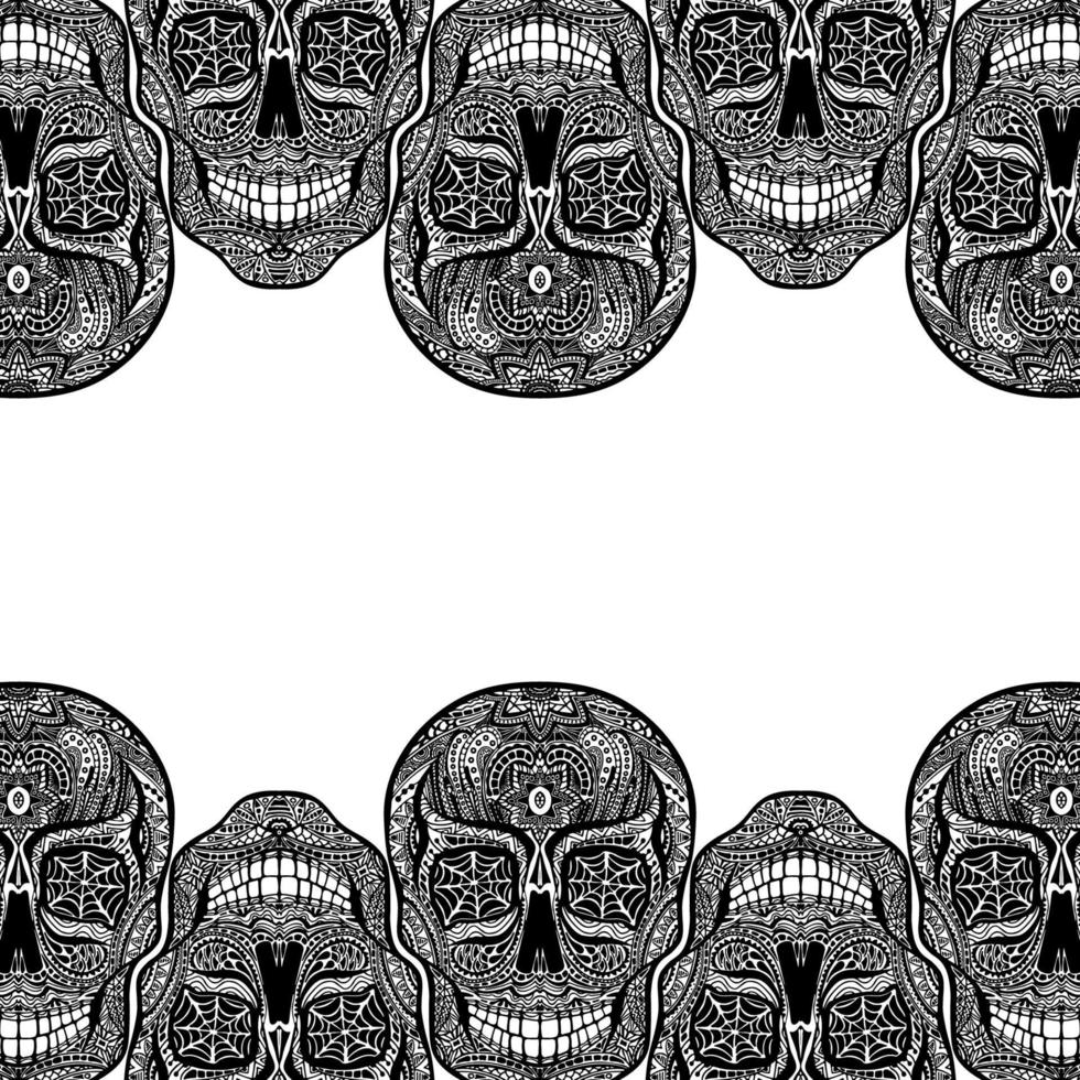 Tattoo skull, black and white vector illustration on white background, Day of the dead symbol.