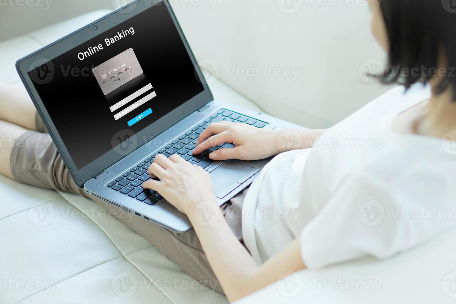 Woman use online banking concept photo