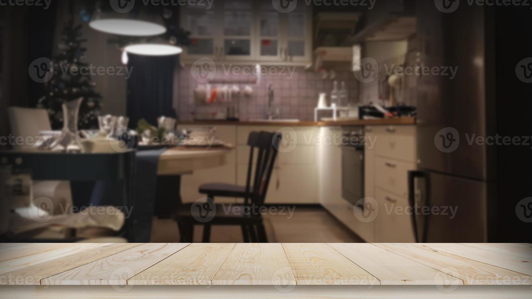 Modern luxury kitchen black golden tone with wooden tabletop space photo