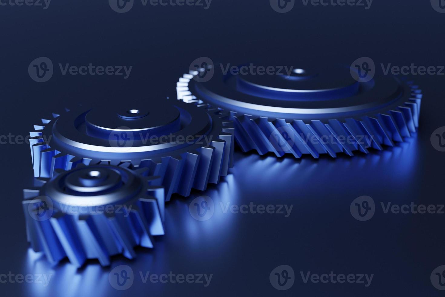 3D illustration metal silver  gears  on blue  isolated background. Bearing industrial. This part of the car photo