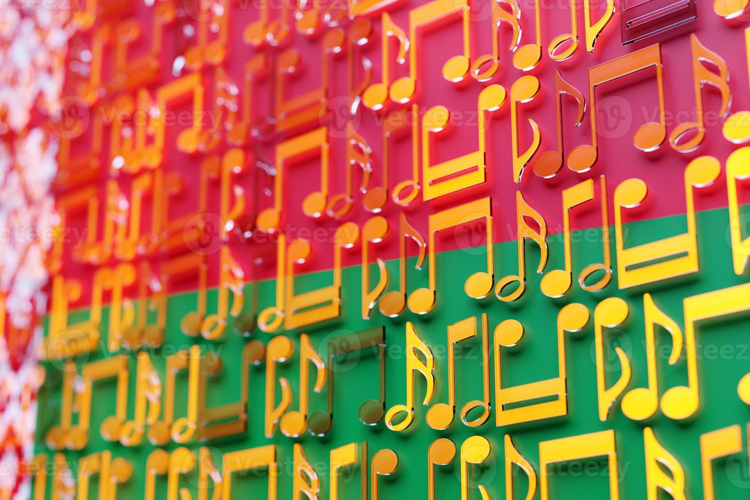 Musical notes lined up in even rows against the backdrop of the National Flag of Belgium. The concept of the national anthem, music photo