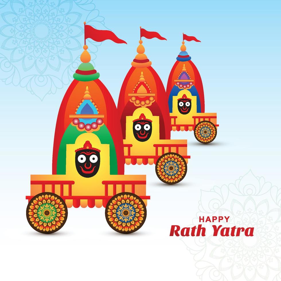 Jagannath rath yatra on hindu temple holiday card background vector