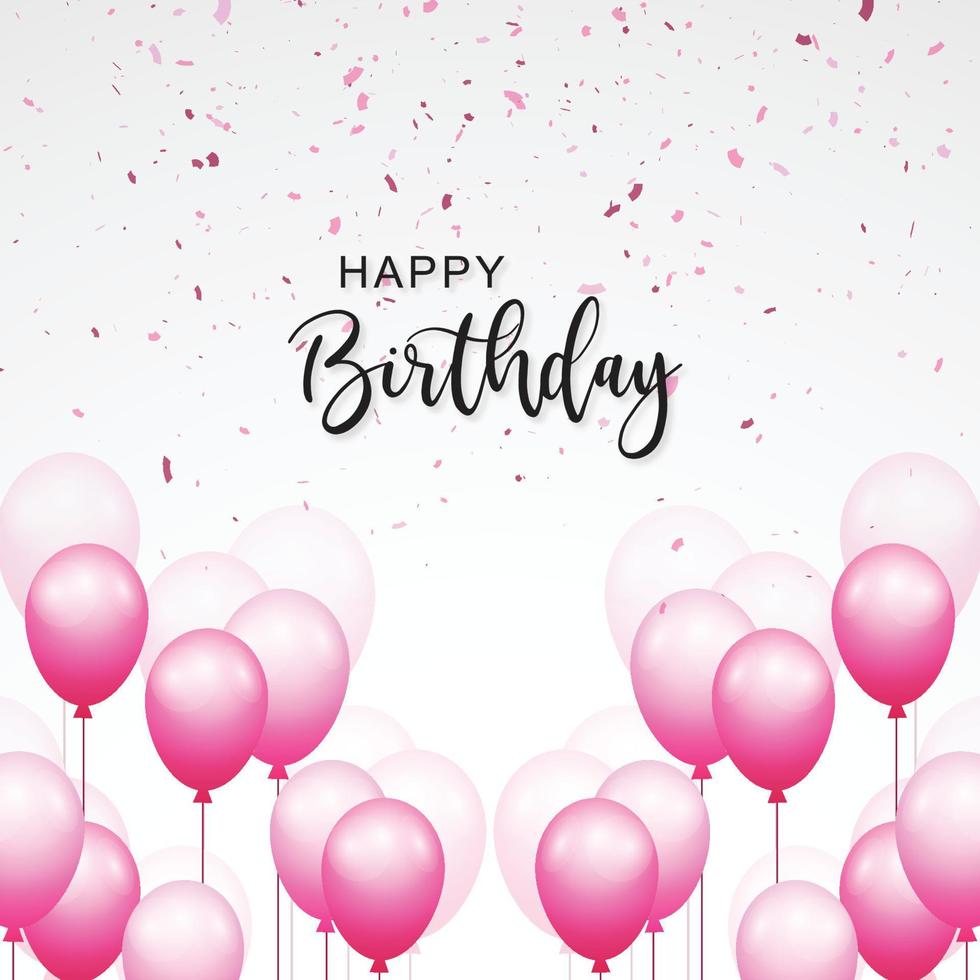 Beautiful birthday party with pink flying balloons on confetti background vector