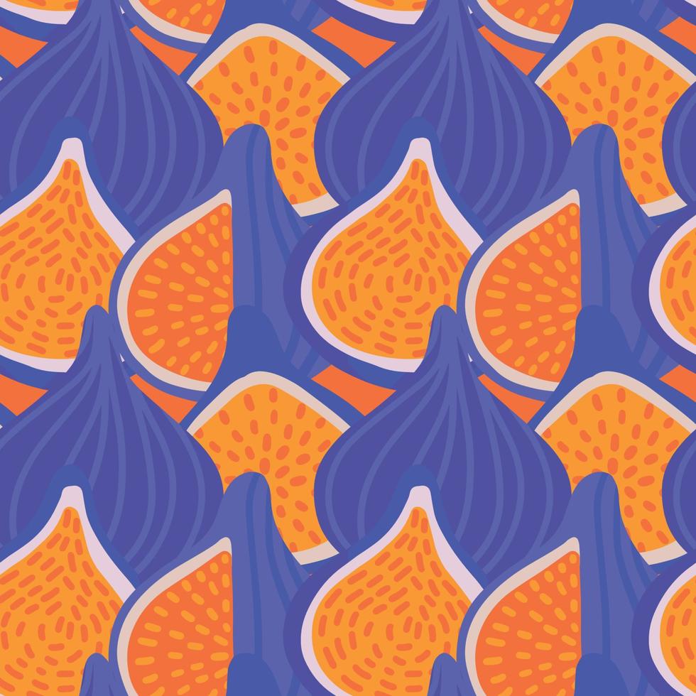 Summer fruits seamless pattern with fig purple and orange ornament. Perfect for fabric design, textile print, wrapping, cover. Vector flat hand drawn illustration.