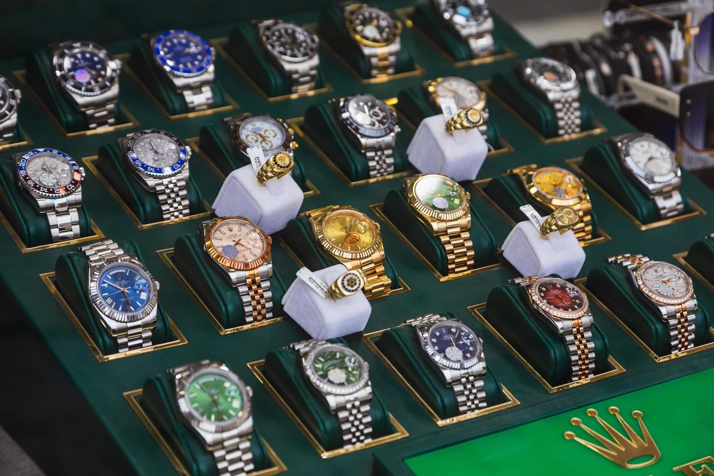Side Turkey February  20, 2022 Shop window with a huge selection of men's watches photo