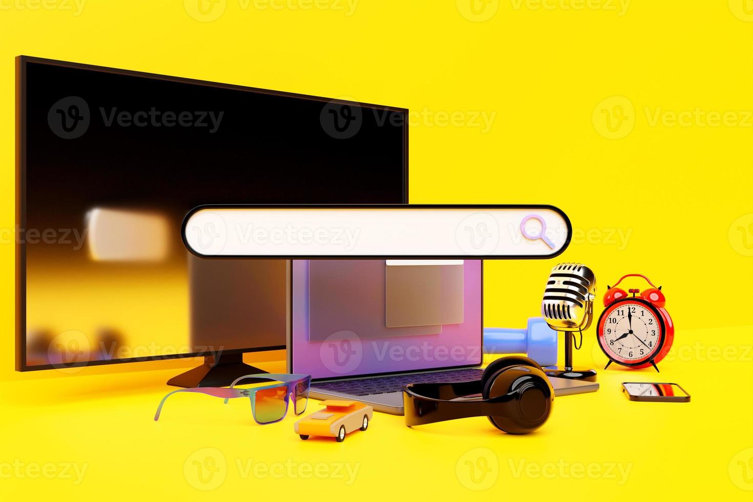 3D illustration of a laptop with an open browser tab photo