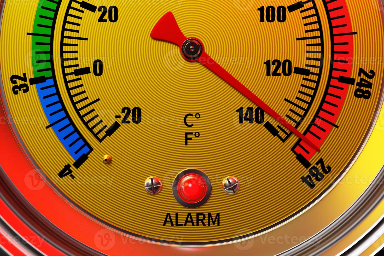 Round temperature sensor with an indicator at a critical level. 3d illustration photo