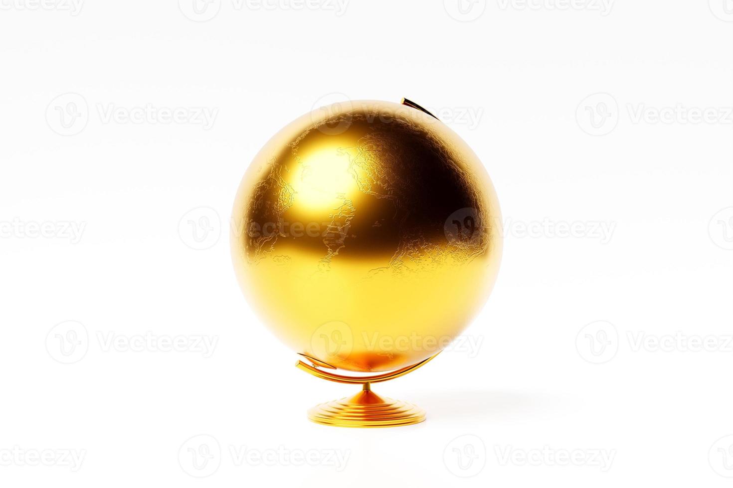 Earth planet model isolated on white background. 3d rendering. Golden globe photo