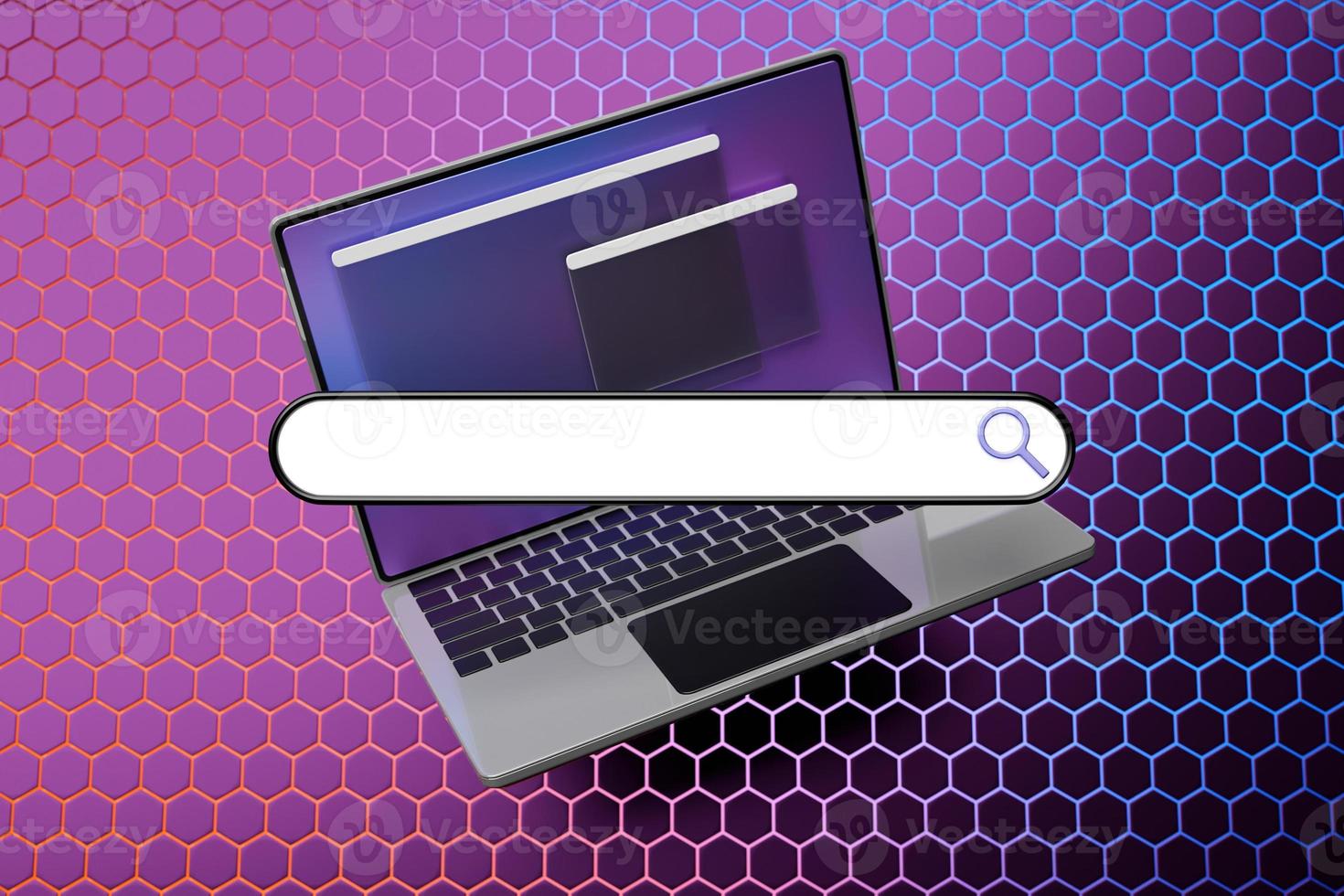 3D colorful illustration of a modern laptop with an information search bar photo