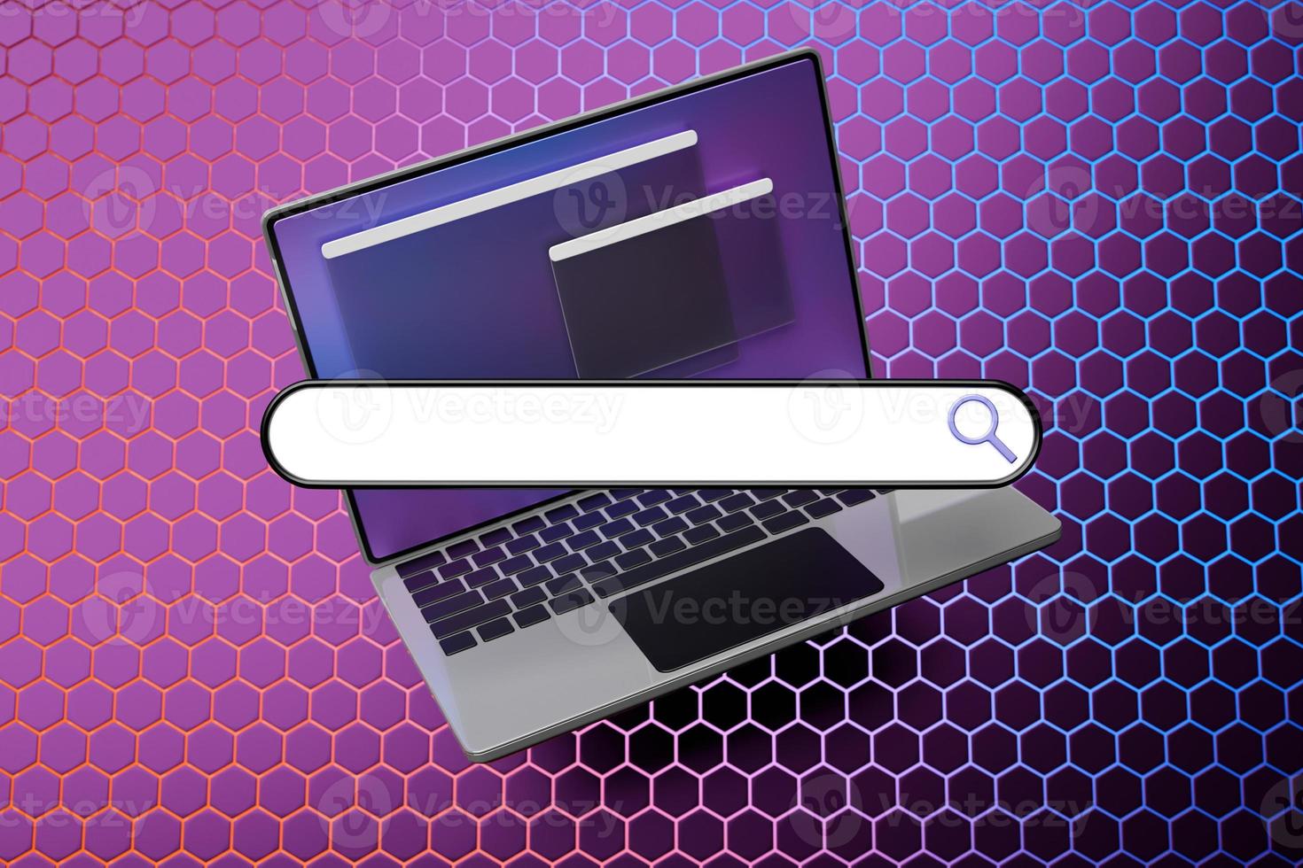 3D colorful illustration of a modern laptop with an information search bar photo