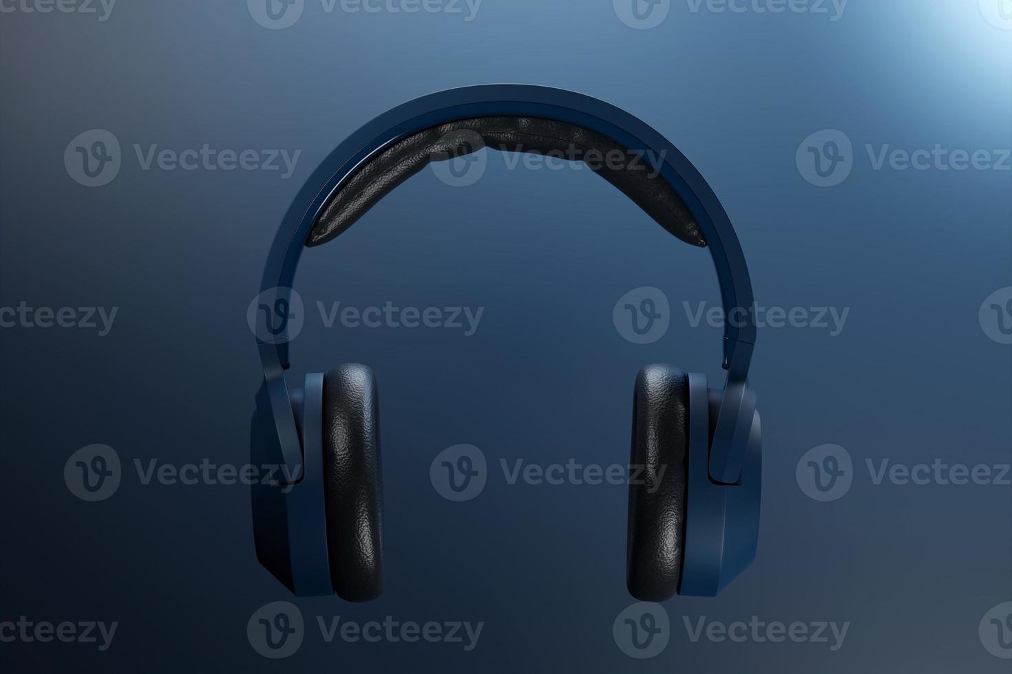 Blue classic wireless headphones isolated 3d rendering.  Headphone icon illustration. Audio technology. photo