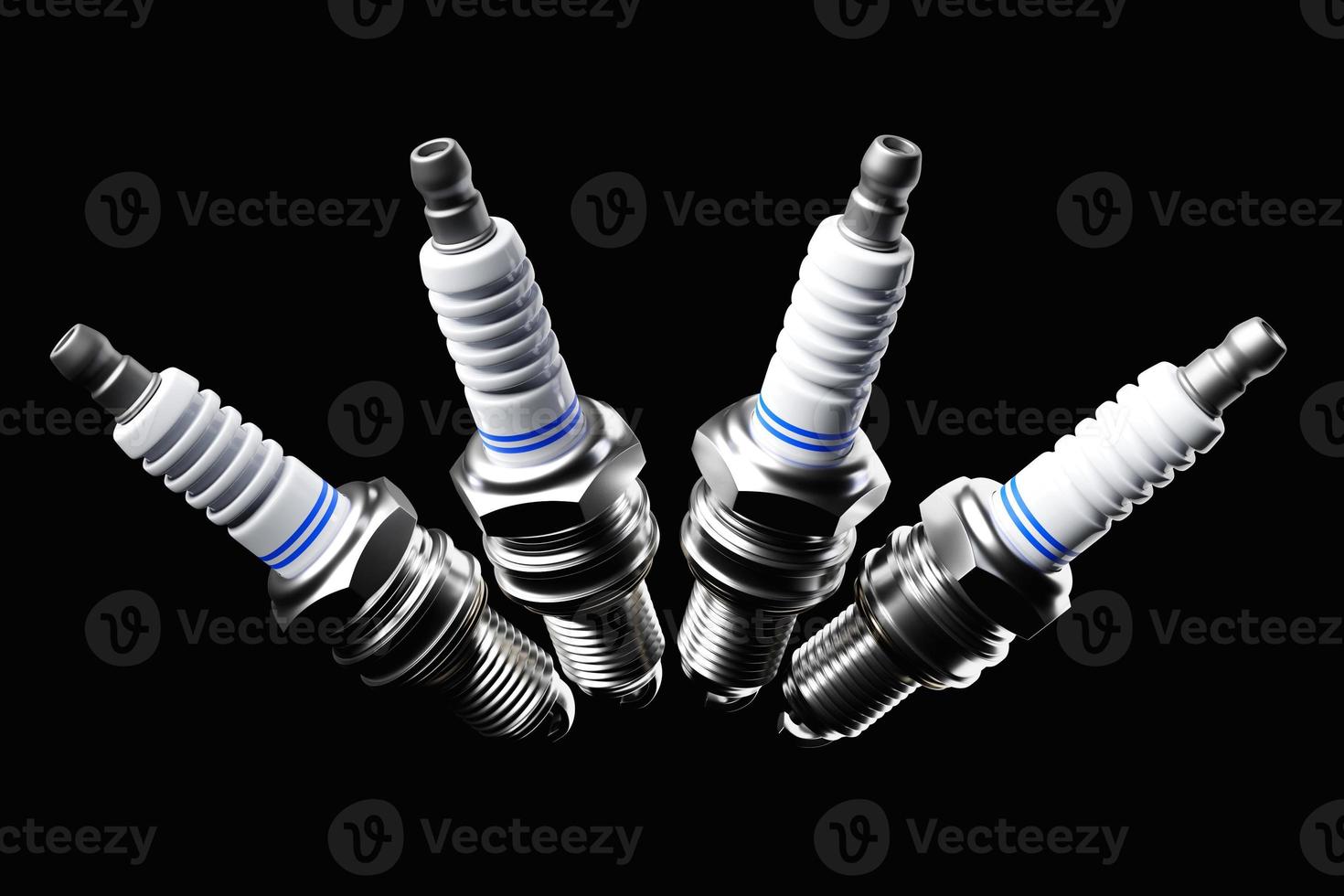 Silver spark plugs on black  background. 3d illustration. Car Repair Parts photo