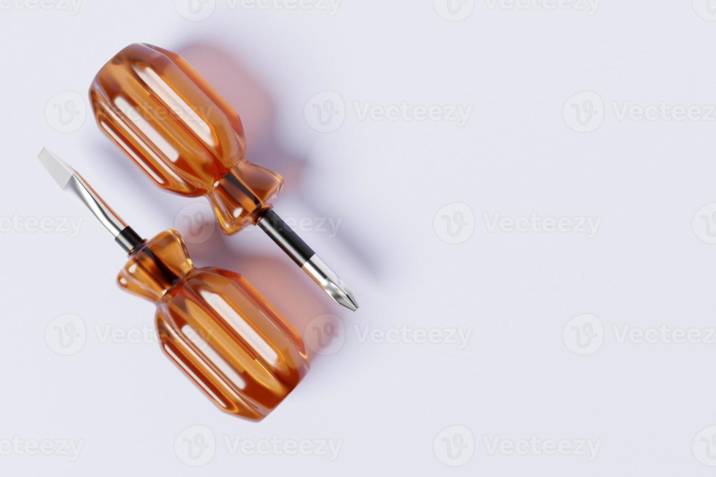 3D illustration of a screwdriver with a beige handle in cartoon style on a white isolated background. Hand carpentry tool for DIY shop. photo