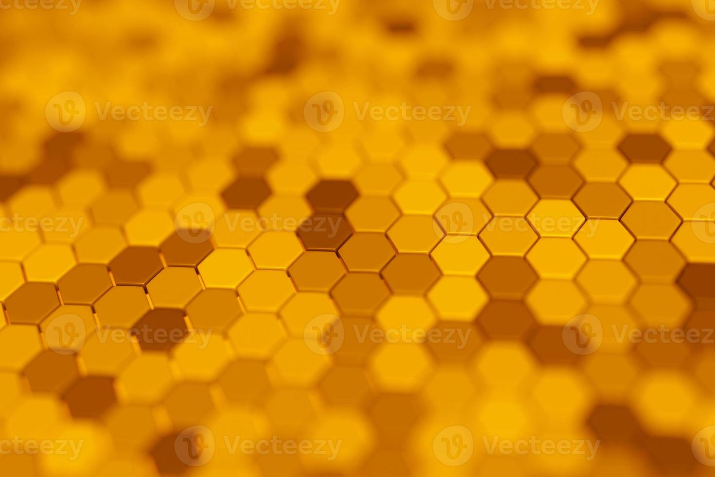 3d illustration of a   yellow honeycomb. Pattern of simple geometric hexagonal shapes, mosaic background. photo