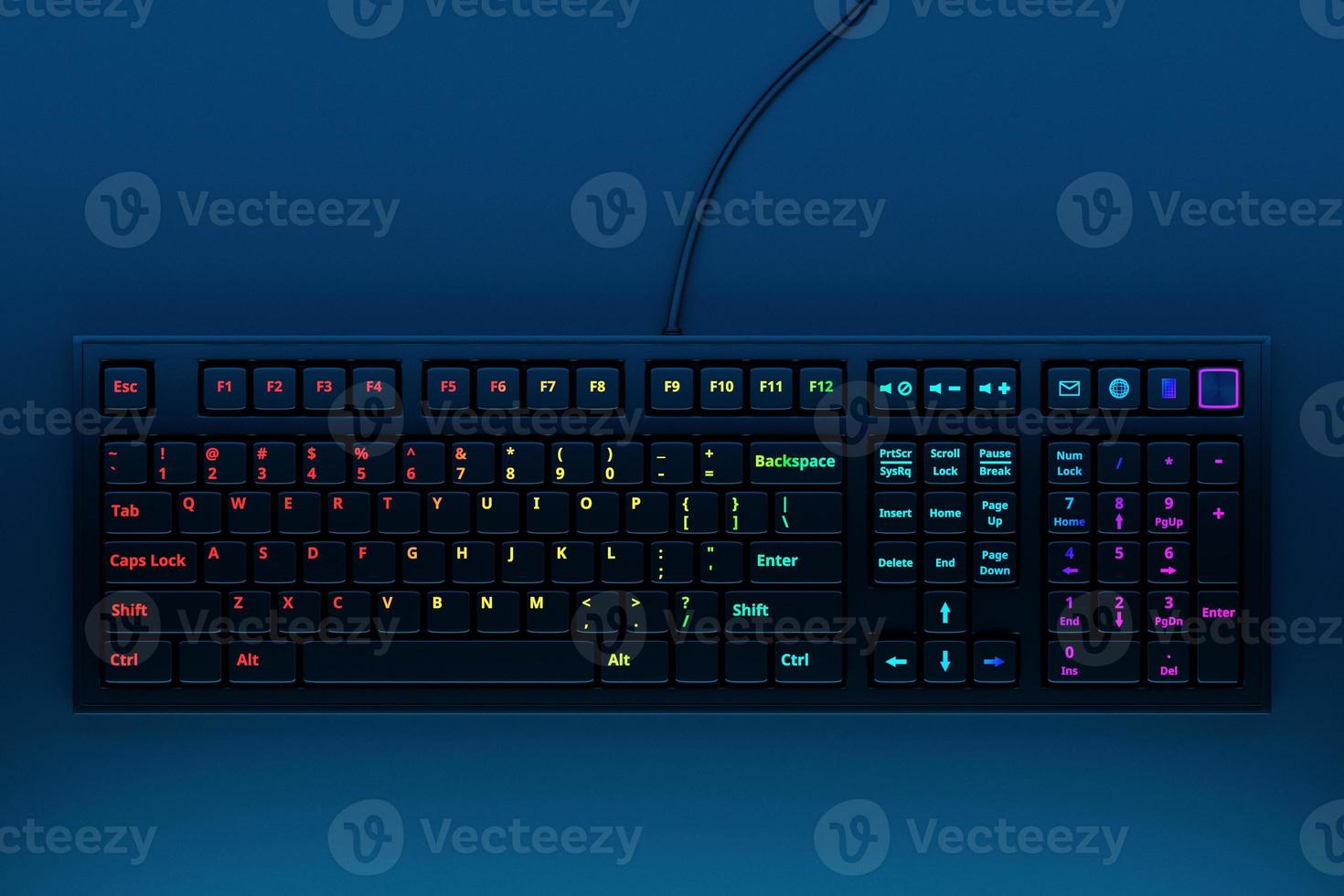 Computer RGB  keyboard  on black background. 3D rendering of streaming gear and gamer workspace concept photo