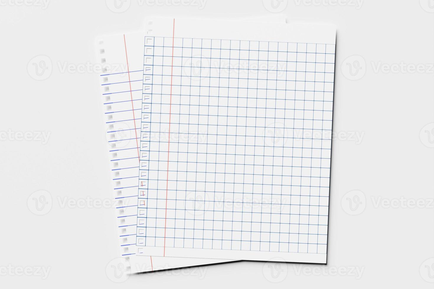 Square background illustration with a grid in the center and a border on it. Checkered  graph background mockup with note field. Sheet from a school notebook. 3D illustration photo