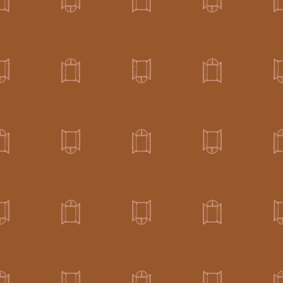 Seamless pattern of retro arch windows engraving. Vintage background cute window in hand drawn style. vector