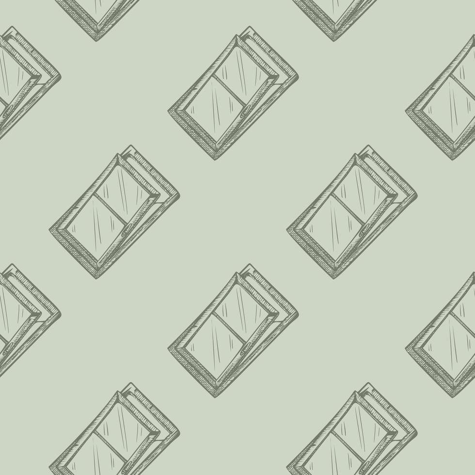 Windows lean forward engraved seamless pattern. Retro frame glass window hand drawn style. vector
