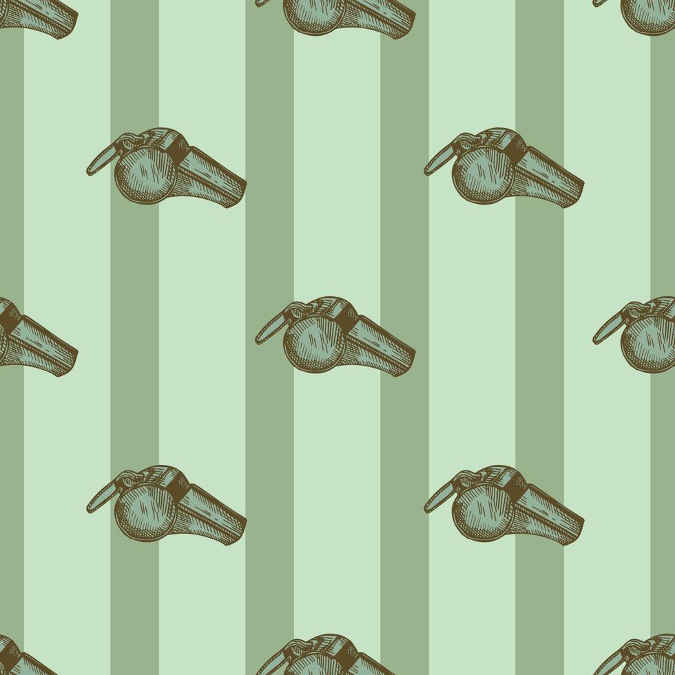 Sport whistle engraving seamless pattern. Vintage background sport topic in hand drawn style. vector