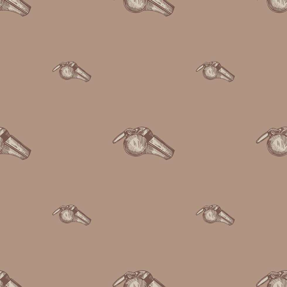 Sport whistle engraving seamless pattern. Vintage background sport topic in hand drawn style. vector