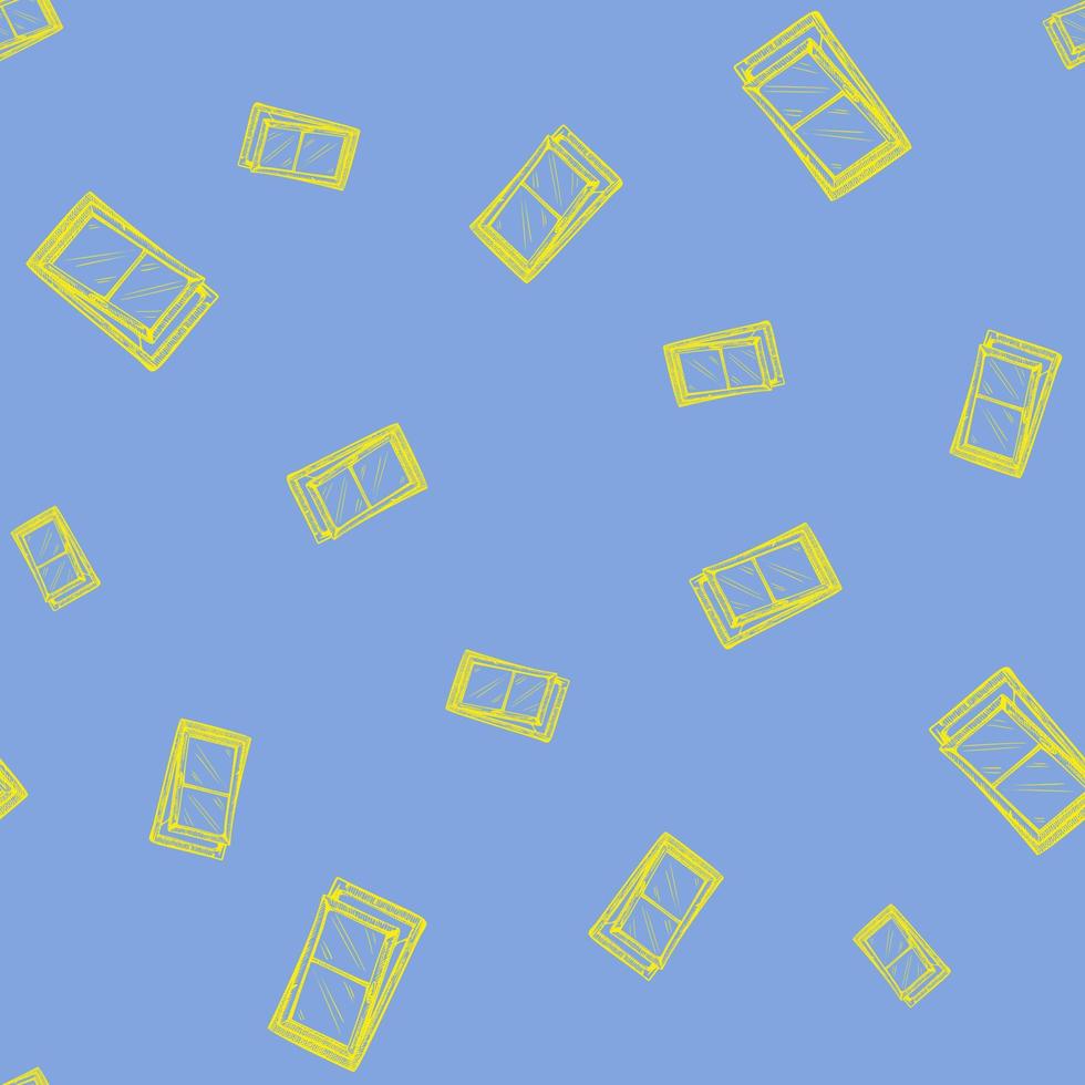 Windows lean forward engraved seamless pattern. Retro frame glass window hand drawn style. vector