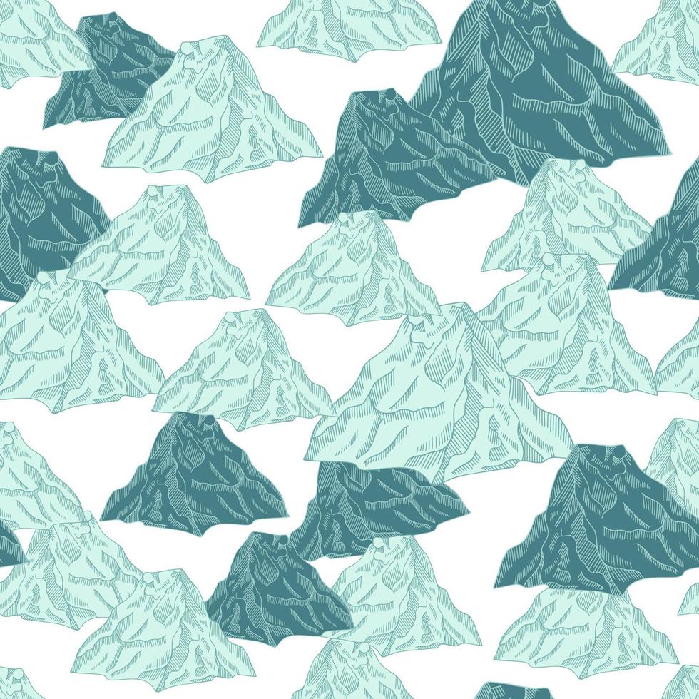 Mountain peak engraved seamless pattern. Vintage background rock landscape in hand drawn style. vector