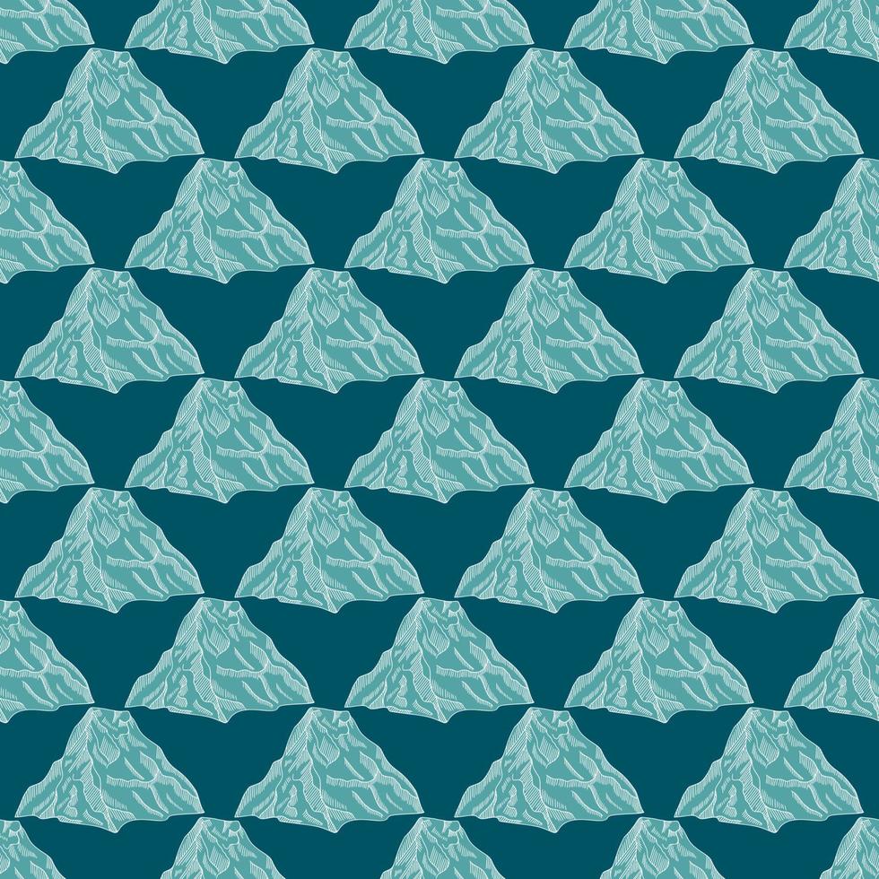 Mountain peak engraved seamless pattern. Vintage background rock landscape in hand drawn style. vector