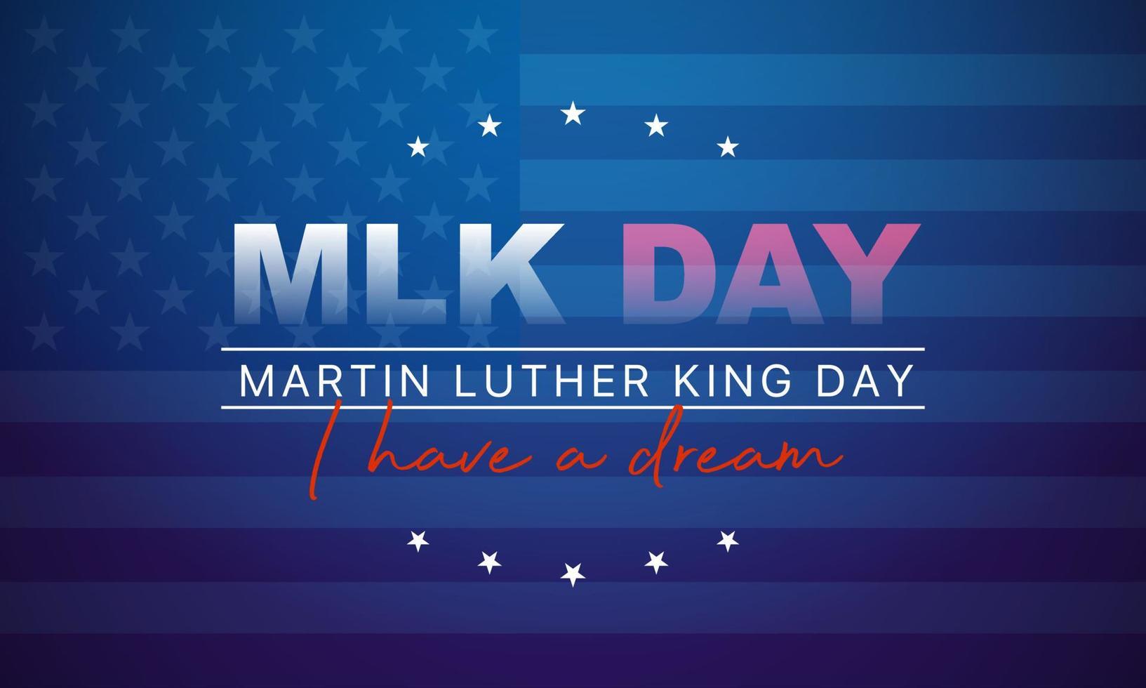 tarjeta de felicitación del día de martin luther king jr - tengo una cita inspiradora de ensueño - banner de fondo azul horizontal con la bandera de nosotros vector