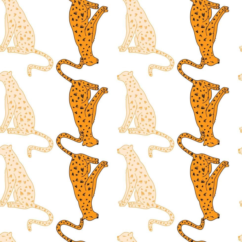 Doodle cheetah seamless pattern. Hand drawn cute leopard endless wallpaper. Wild animals background. vector