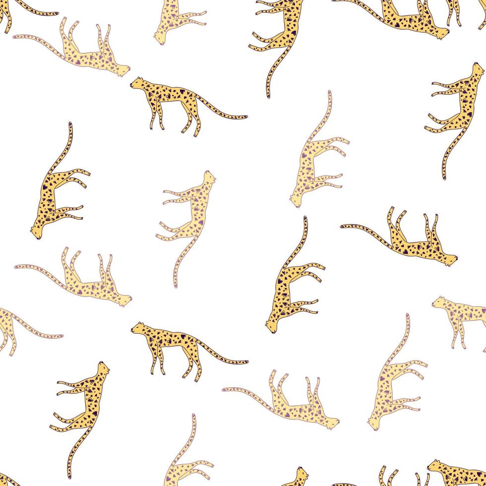 Hand drawn cute leopard seamless pattern. Doodle cheetah endless wallpaper. vector