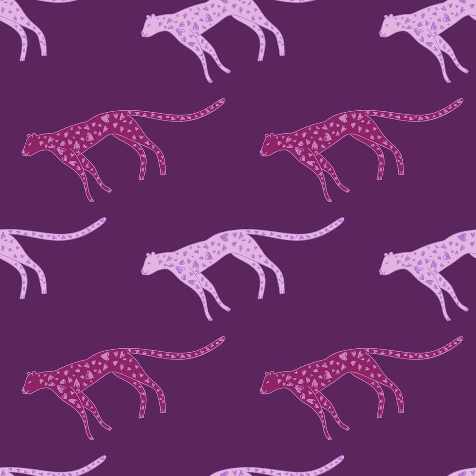 Hand drawn cute leopard seamless pattern. Doodle cheetah endless wallpaper. vector