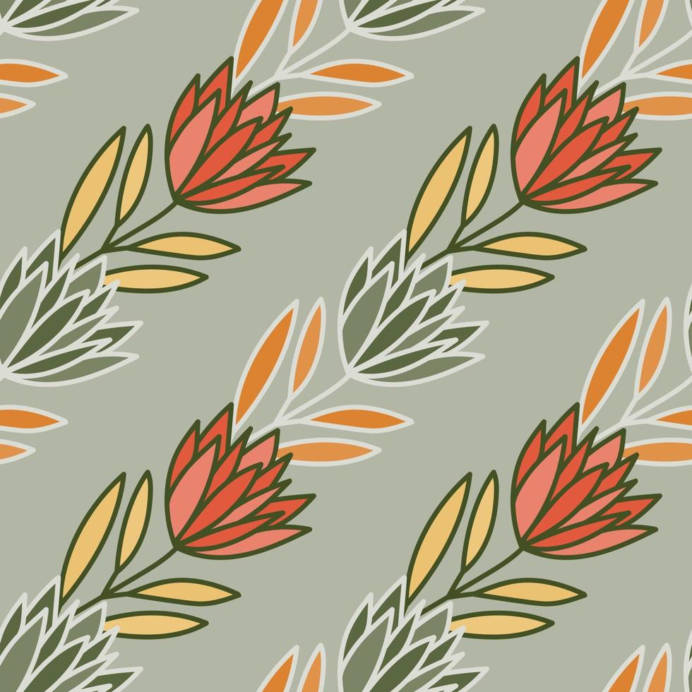 Beautiful flower seamless pattern. Simple outline floral wallpaper. vector