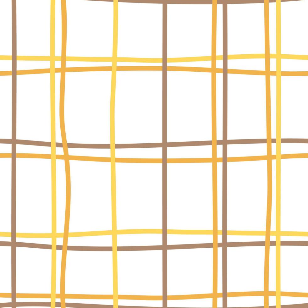 Yellow crossed lines grid seamless pattern. Hand drawn plaid endless wallpaper. Checkered background. vector