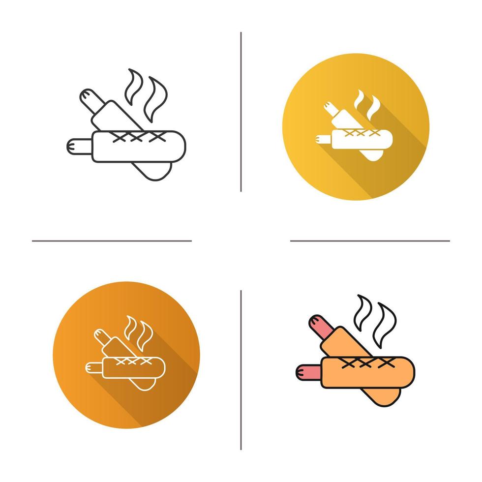 French hot dogs icon. Flat design, linear and color styles. Sausages in dough. Isolated vector illustrations