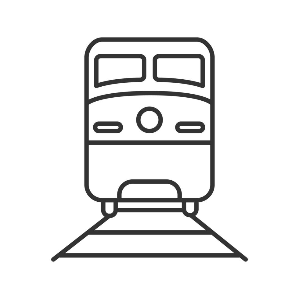 Train linear icon. Thin line illustration. Rail transport vehicle. Contour symbol. Vector isolated outline drawing