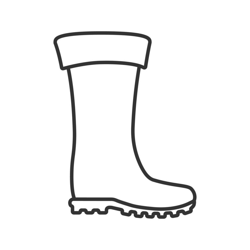 Rubber boot linear icon. Thin line illustration. Waterproof shoe. Fishing equipment. Contour symbol. Vector isolated outline drawing