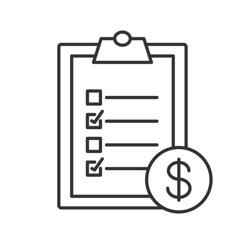 Service list with dollar sign linear icon. Invoice. Thin line illustration. Business document. Contour symbol. Vector isolated outline drawing