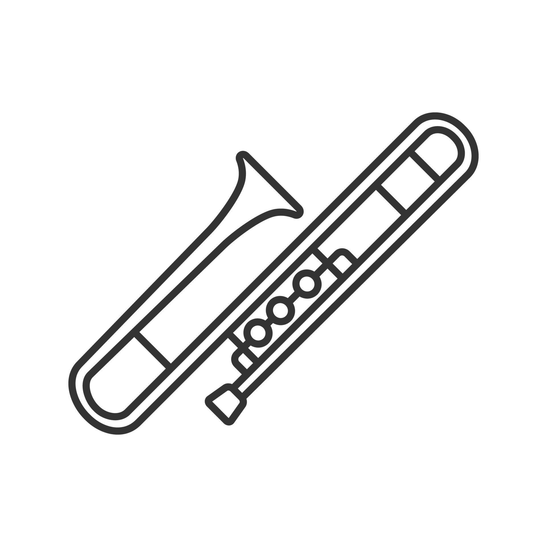 Trombone linear icon. Thin line illustration. Trumpet. Contour symbol