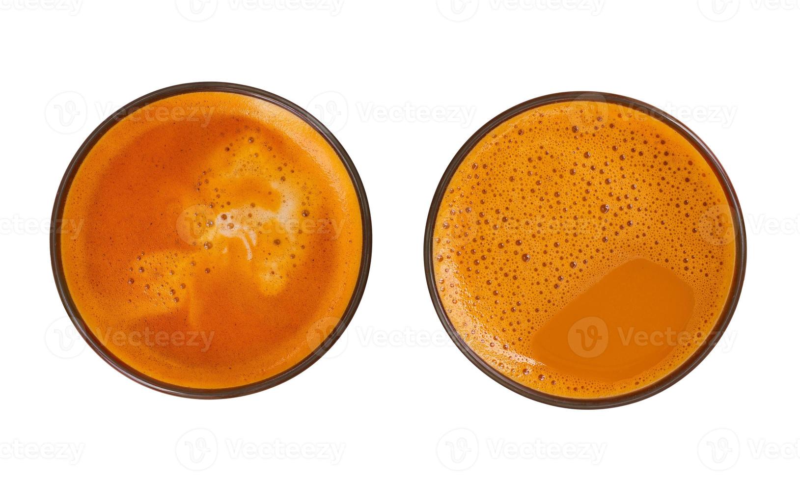 Closeup glass of Thai tea isolated on a white background with clipping path. Top view collection set photo