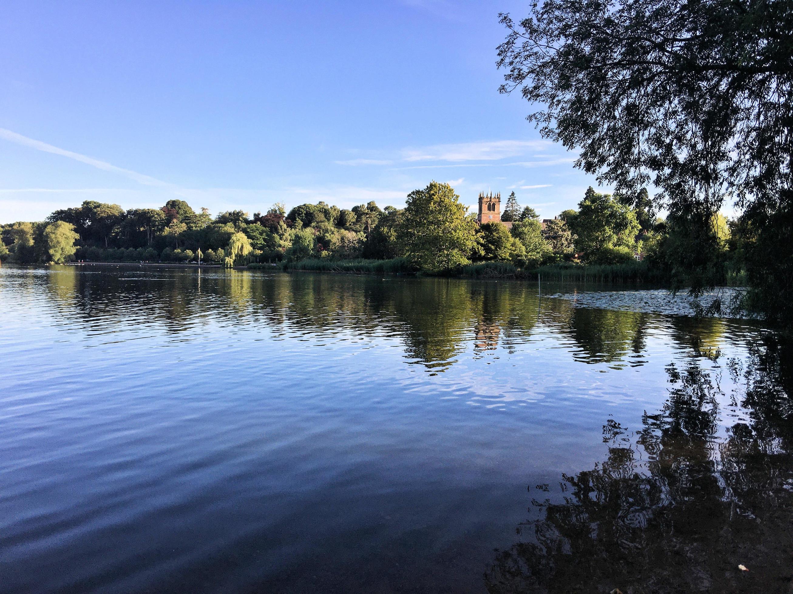 A view of Ellesmere Lake in the evening sun 8730287 Stock Photo at Vecteezy