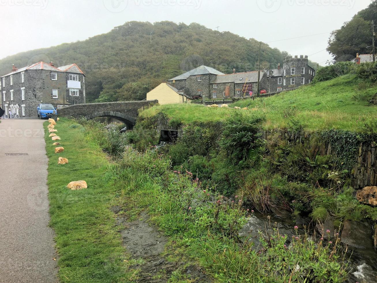 A view of Boscastle in Cornwall on a wet morning photo