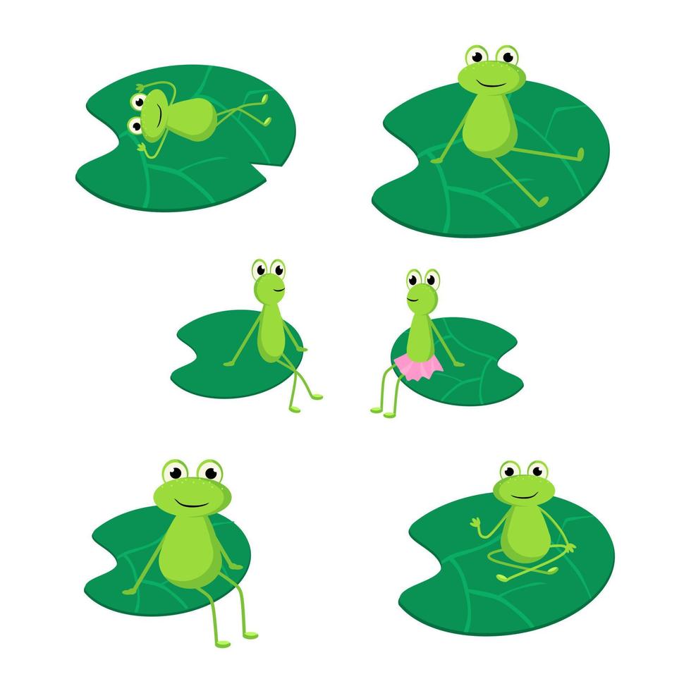 un conjunto de ranas sentadas sobre nenúfares. ilustración vectorial en un estilo de dibujos animados plana vector