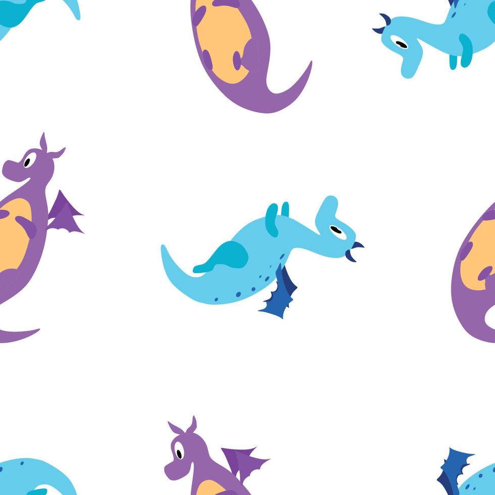 Seamless pattern with a dragon. Vector cartoon children's illustration.