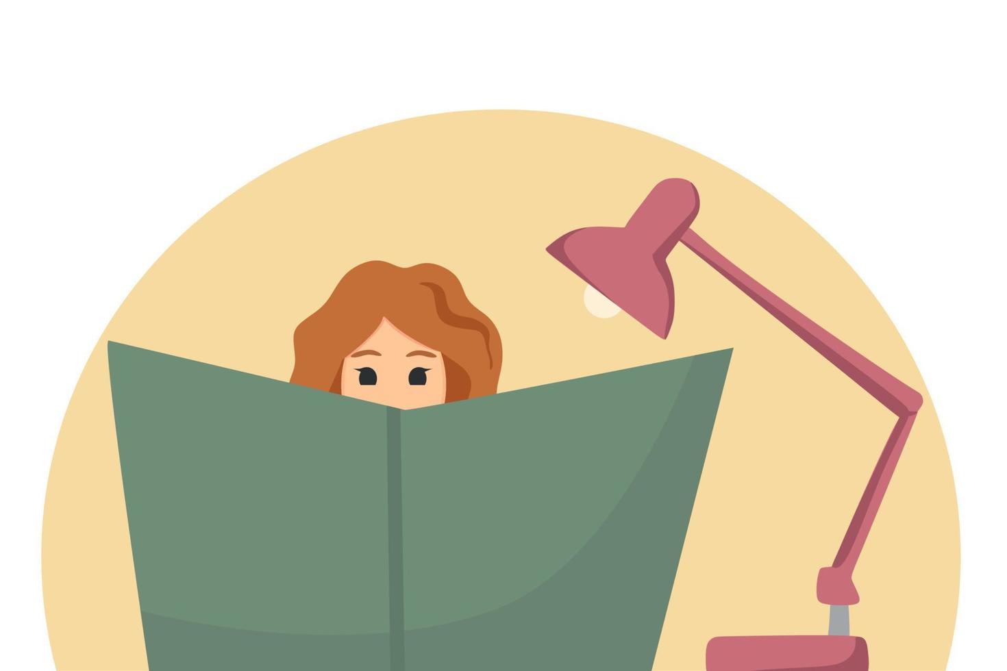 The girl reads a diary or a book. Effective personal planning and organization. Colorful vector illustration in flat cartoon style