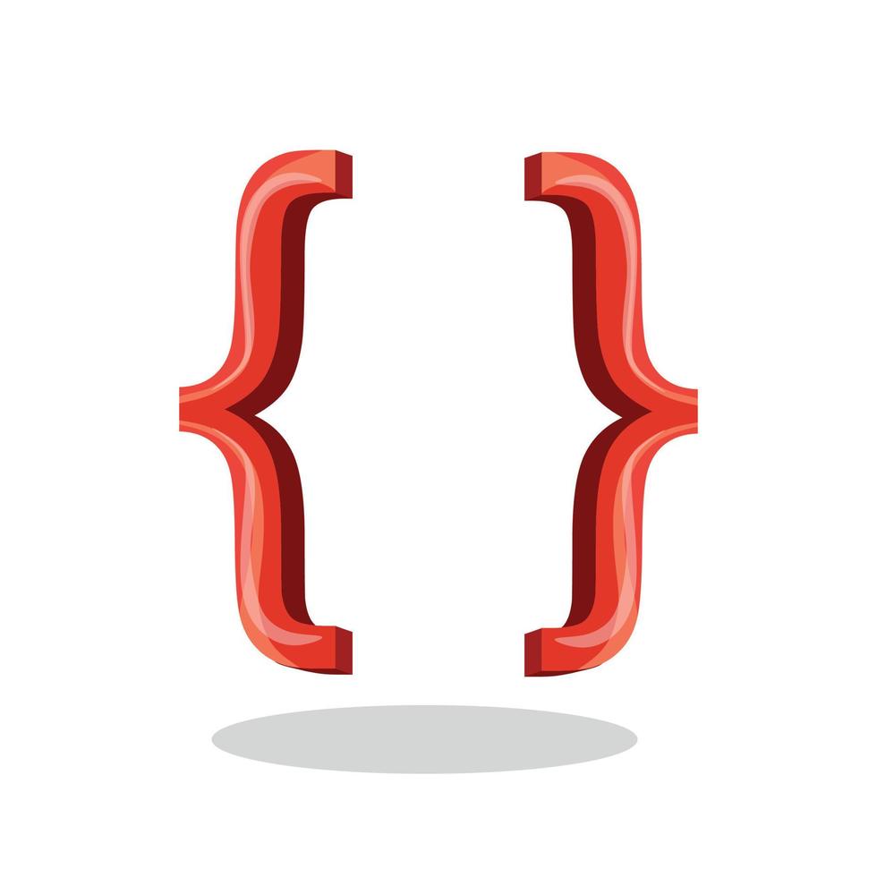Red volume curly brackets for text design, vector illustration in cartoon style.